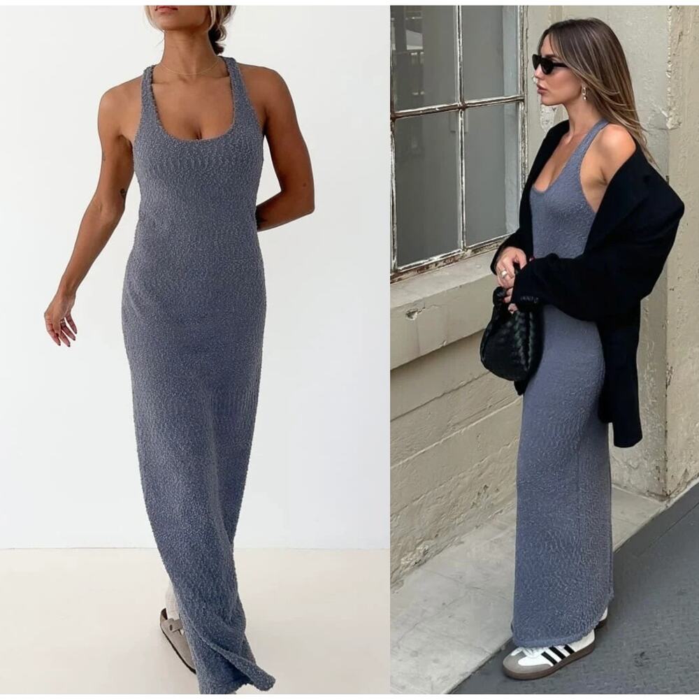 NWT Rumored Denim Cloud Nine Dress Racerback Textured Maxi Tank Womens Size S